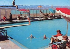 Denver,  Loretto Heights College,  Postcard,  Swimming Pool,  Adult,  Female,  Hotel,  Person,  Pool,  Resort,  Swimming,  Swimming Pool,  Water,  Woman